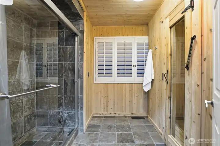 Main level 3/4 bath and sauna. There is also a 1/2 bath on this level!