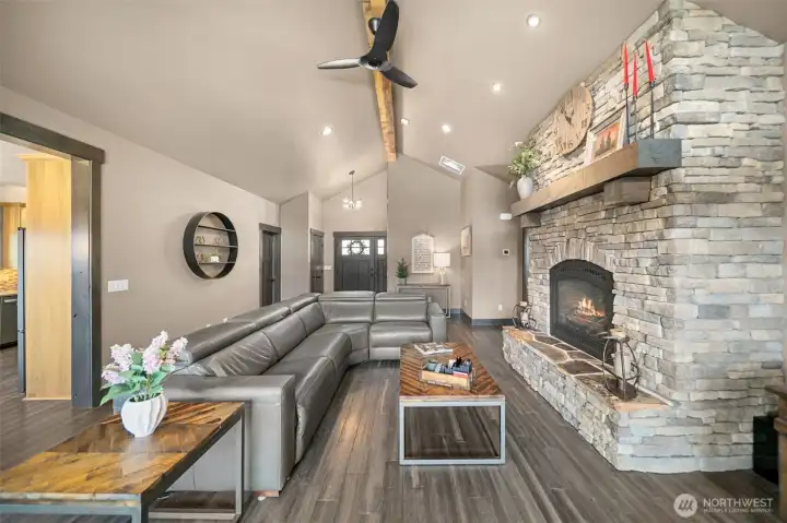 Beautiful stone fireplace for those chilly winter nights