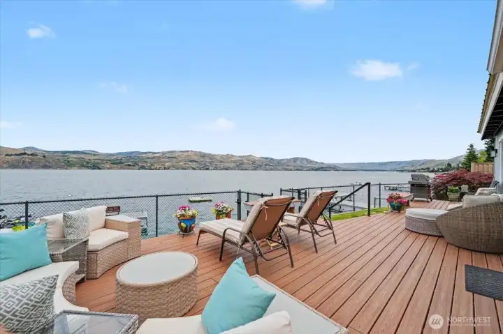 Newly constructed wrap-around deck offering panoramic, sweeping views of Lake Chelan.