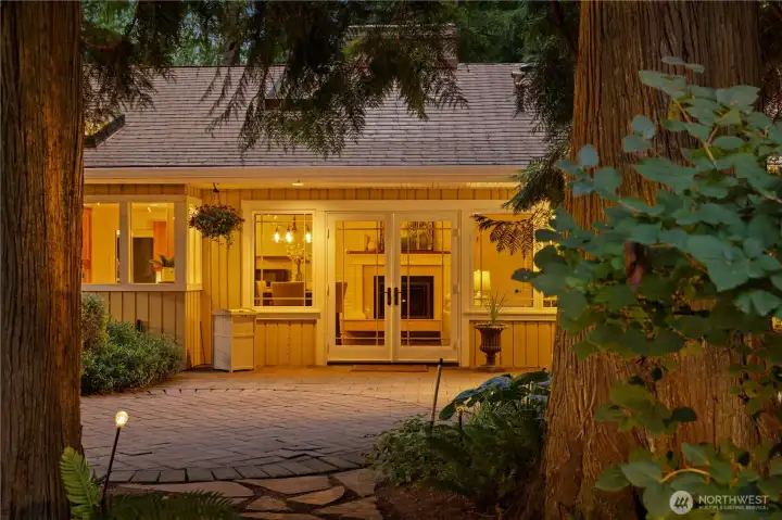 View of the back patio off the kitchen of the house.