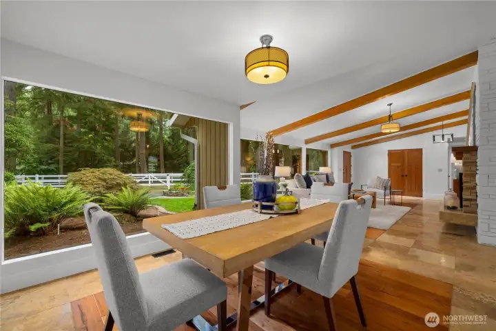 The dining room flows into the great room near the front door.