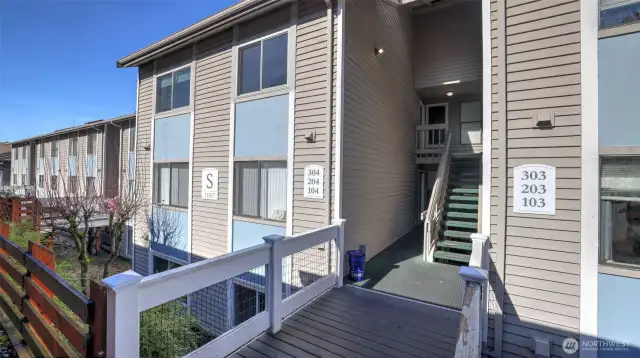 Unit S104 is centrally located in the community and situated on the lower level.