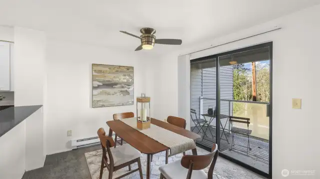Another view of the dining area, covered private balcony can be enjoyed all year around!