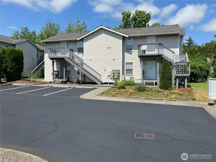 2 parking spots per unit.  New blacktop