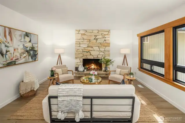 Front of House Den w Fireplace adjacent to the Entry
