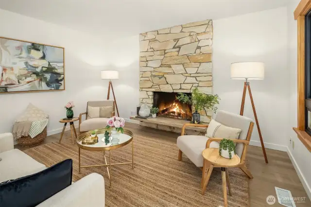 Den w Wood Fireplace