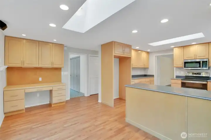 Kitchen with built in desk