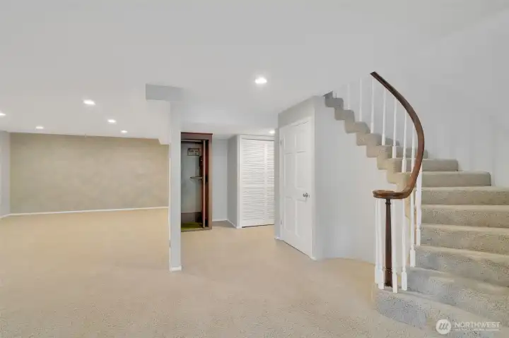 Downstairs family room with Built in phone booth!