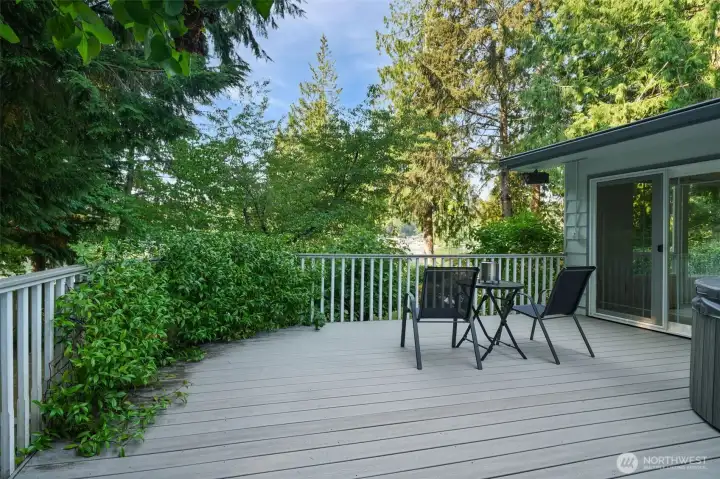 Deck off Master and Living Room with hot tub.