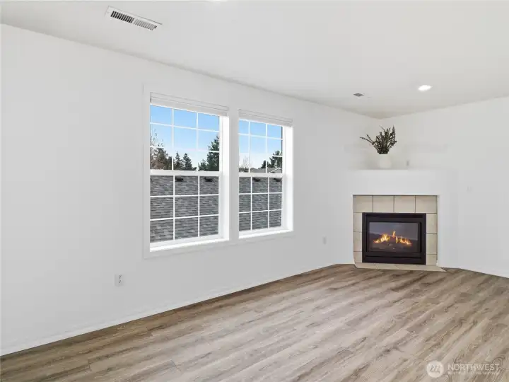 Gas fireplace/office room.