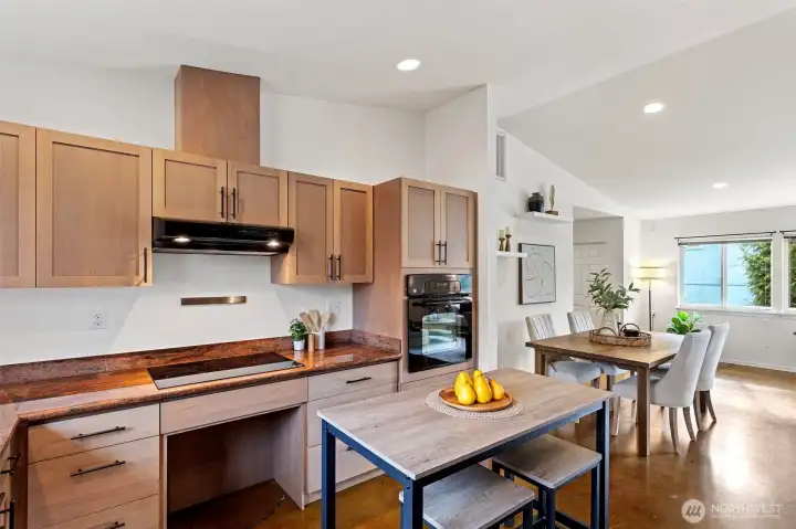 Flow of kitchen to dining area.