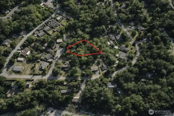 Overhead view with approximate boundaries in red.