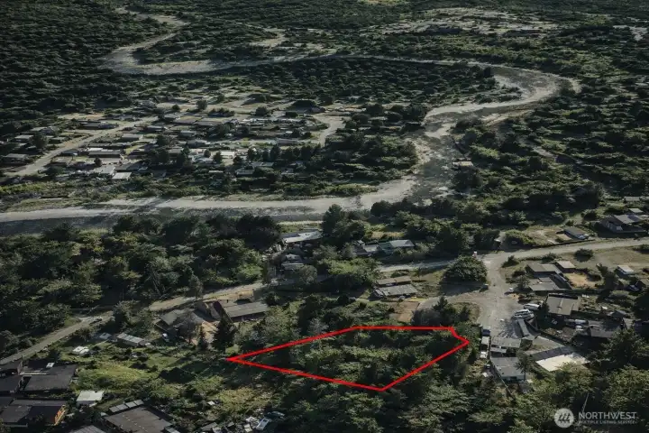 Overhead view with approximate boundaries in red.