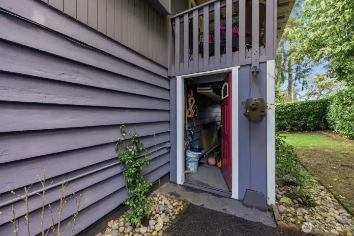 Powered storage under the deck to yard storage