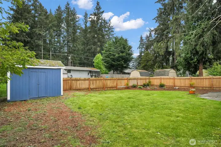 Handy shed for storage.