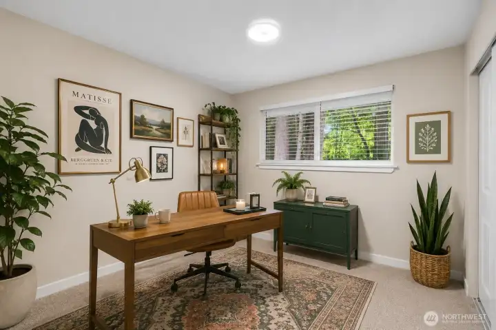 Bedroom 2 of 4 lies next to Bedroom 1 and also has easy access to the guest bathroom with tranquil views of the backyard and greenbelt. *Photo is virtually staged*