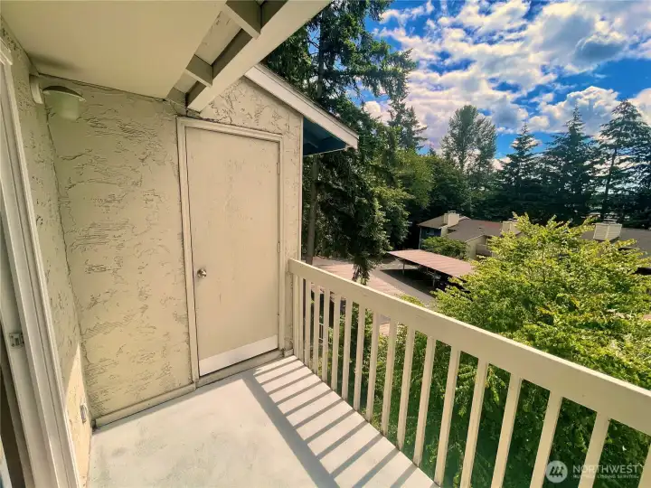 There is external storage on the balcony.
