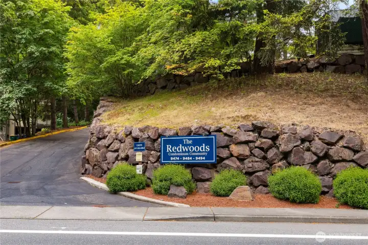 Entrance to the complex off the main road.