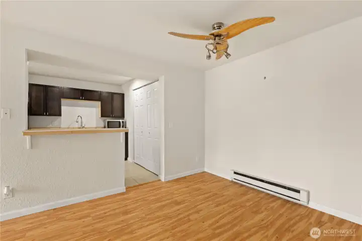 Ceiling fan in the dining area.