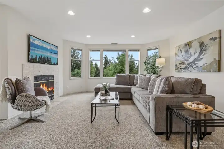 GREAT views out the living room windows, wood fireplace with electric insert, wall space for art