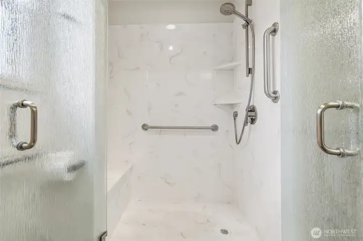 Bathroom 2 has french door walk in shower