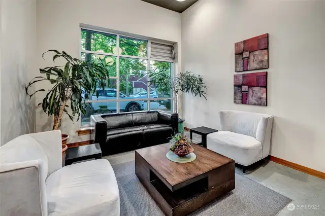 Lobby entrance with stylish sitting space, allowing guests to wait in comfort and sophistication.