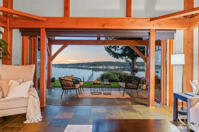 All the glass doors slide and fold to the side, making the outdoors and indoors blend seamlessly. Amazing views from every room.