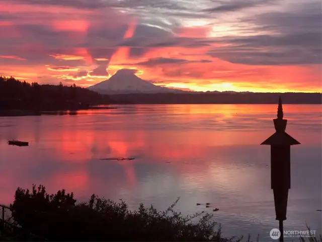Awaken every morning to breathtaking sunrises over Mt. Rainier.