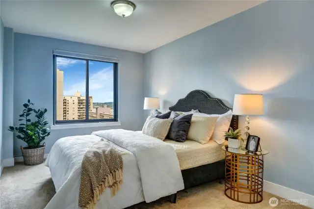 Bedroom is large enough for a king sized bed and nightstands on either side!