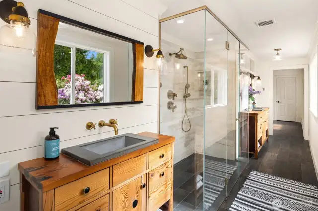 Primary bath with modern finishes.