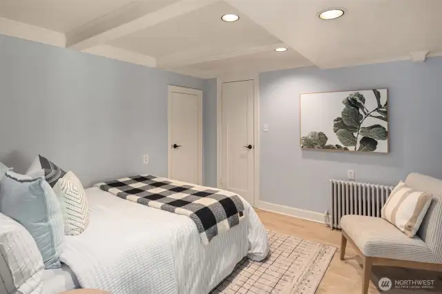 Lower level guest bedroom with full bathroom.