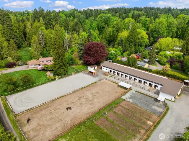 Perfectly positioned gated residence and equestrian facility on shy 10 acres.  Room to add or subtract to meet your needs.