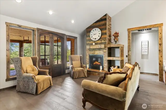 Living room with French doors to back deck.