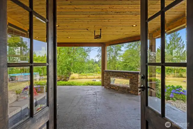 French doors from living room to back porch.