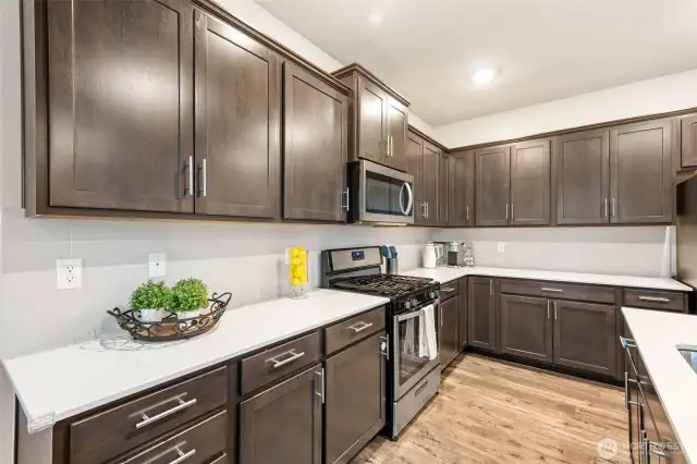 Chef-inspired kitchen features a high-performance gas stove, ideal for precise cooking and creating delicious meals with ease