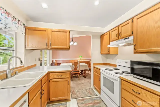Kitchen views looking into the dining room