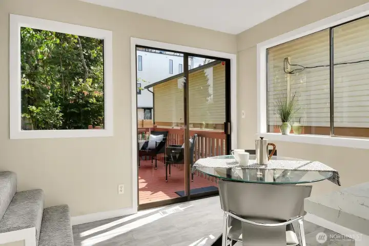 Cook's Kitchen with Abutting Breakfast Nook & Sliding Glass Doors to the Deck.