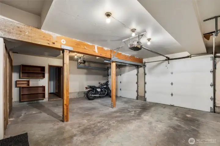 Large 2 car garage.