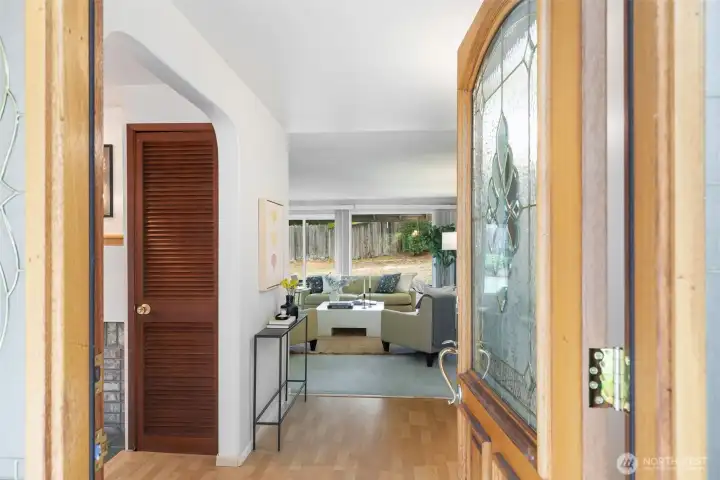 The front door leads you into foyer with hardwood floors