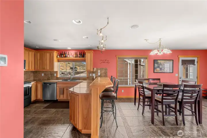 Open concept kitchen and dining area