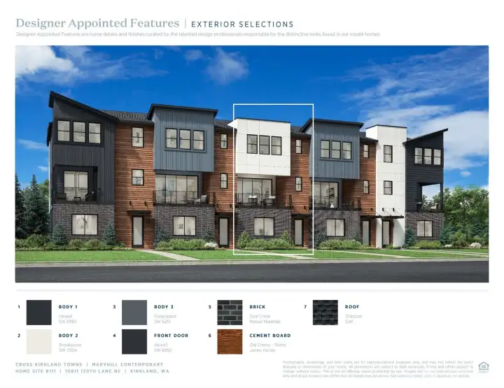 Designer Appointed Features used to illustrate the Designer selections for Homesite 111 at Cross Kirkland Towns. Home is currently under construction. Visit Sales Center for full details.