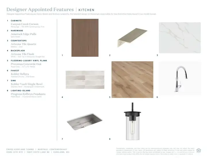 Designer Appointed Features used to illustrate the Designer selections for Homesite 111 at Cross Kirkland Towns. Home is currently under construction. Visit Sales Center for full details.
