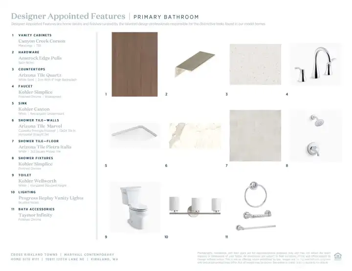 Designer Appointed Features used to illustrate the Designer selections for Homesite 111 at Cross Kirkland Towns. Home is currently under construction. Visit Sales Center for full details.
