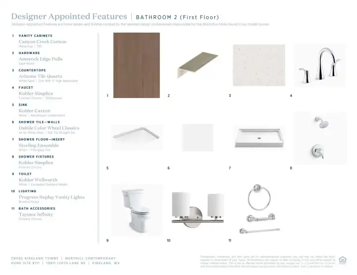 Designer Appointed Features used to illustrate the Designer selections for Homesite 111 at Cross Kirkland Towns. Home is currently under construction. Visit Sales Center for full details.