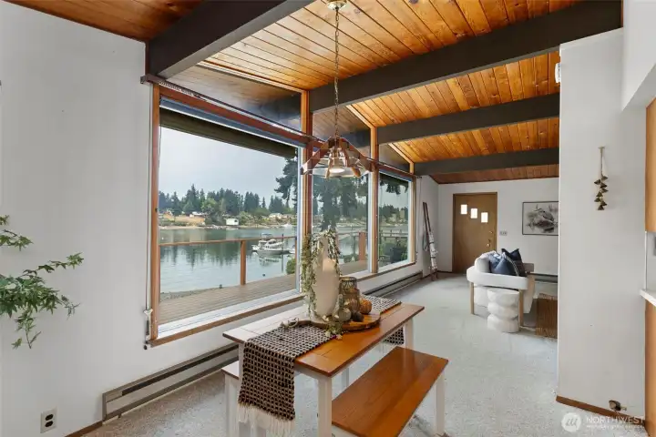 Enjoy breakfast with a view of the bay from the dining area.