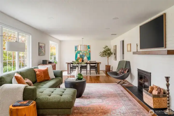 Large living, open to dining space