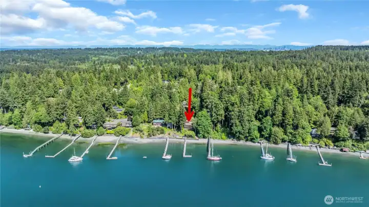 Cul-de-sac at the end of Monte Vista  Paved driveway leads to the utmost secluded waterfront living. Beautiful mature landscaping.