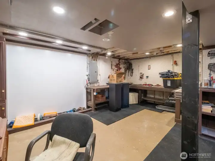 Lower level workshop or weight room