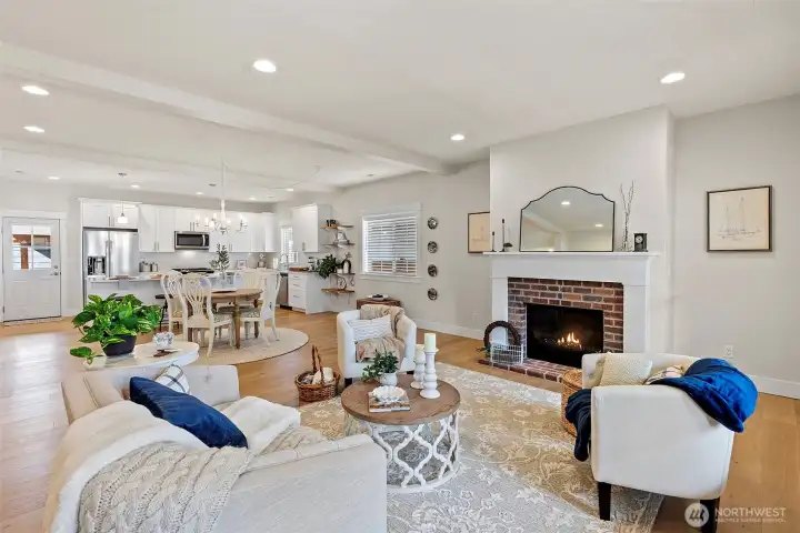 The great room is complete with a cozy propane fireplace.