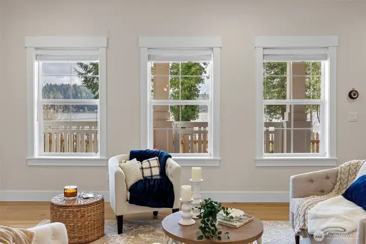 The water view is ever-changing with marine life and recreational activities.